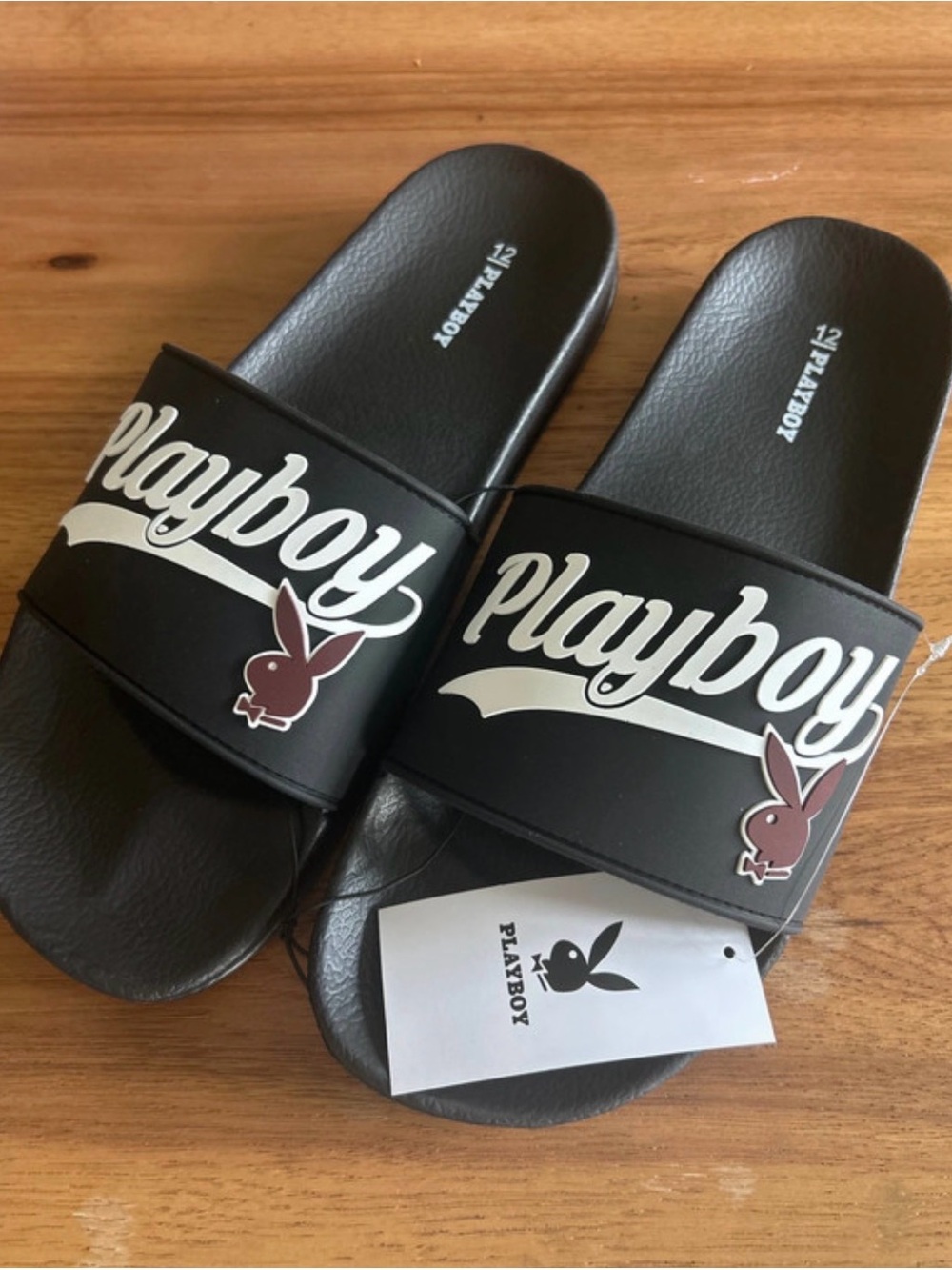 Playboy Men’s Slides Sandals Logo Bunny Black Size 12